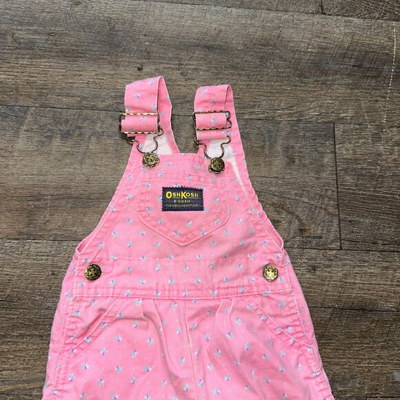 Vtg 90s Osh Kosh Girls Pink Floral Tulips Party Overalls Vestbak 12 Months - Picture 6 of 7